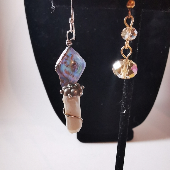 Lot of 3 Singleton Earrings Abalone Baroque Pearl Sterling Aurora Borealis - Picture 6 of 17